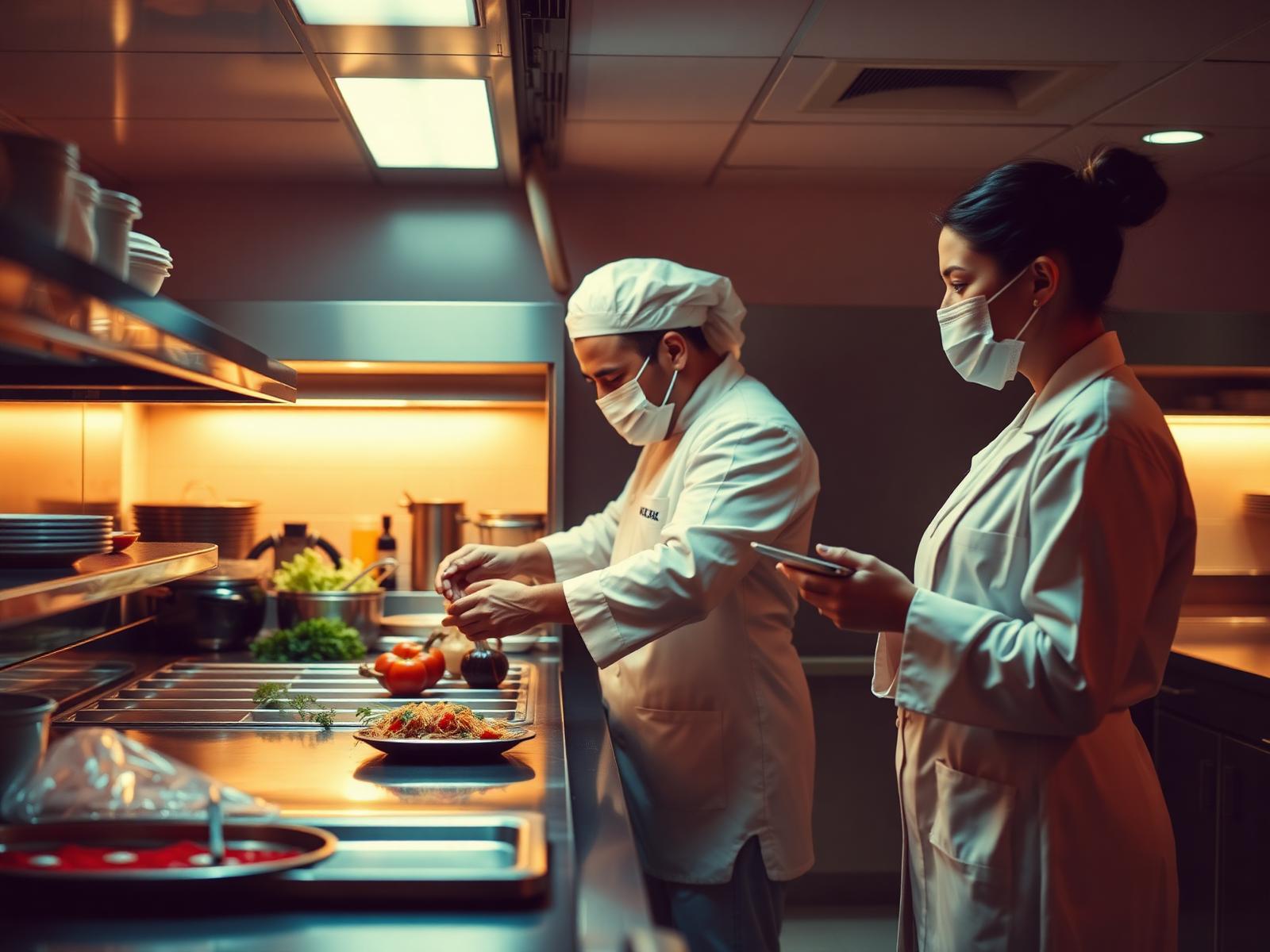 Equipe em cozinha profissional